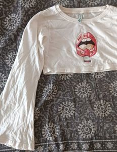 White Cropped Long Sleeve Top