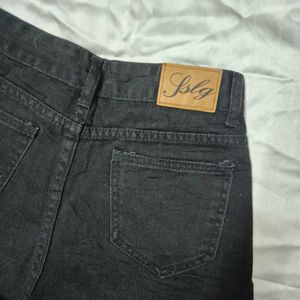 Black Denim Shorts with Bird Cage Charm
