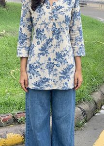 Blue Floral Print Kurta