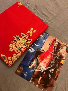 Red Embroidered Kurta Set 3 piece