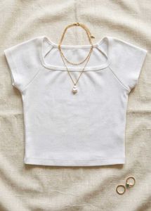 Ribbed Square Neck White Crop Top