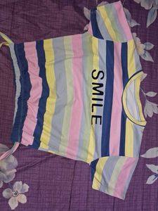 Colorful Striped "SMILE" T-Shirt