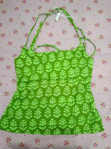 Bright Green Block Print Top