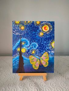 Starry Night Painting With Canvas Stand