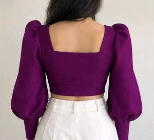 Elegant Purple Puff Sleeve Crop Top