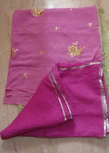 Pink rajputi dress material with blouse piece