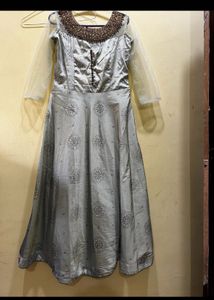 Elegant PistaGreen Anarkali with Embellished Neck