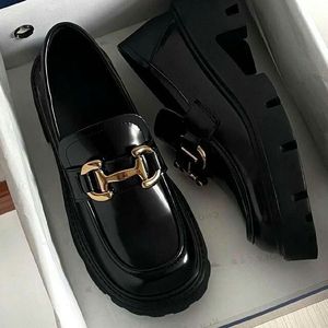 Chic Black Loafers with Gold Buckle