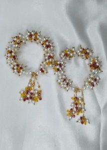 Handmade Pearl & Crystal Gajra Bracelet with earri