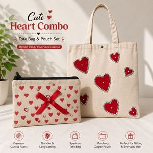Cute Heart Combo Tote Bag & Pouch Set