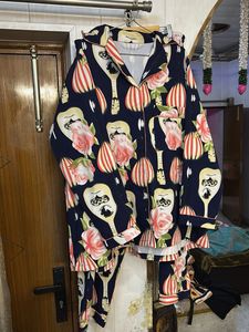 Cute Floral & Guitar Print Pajama Set