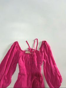 Vibrant Pink Square Neck Balloon Sleeve Top