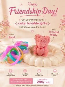 Friendship Day Gift Set: Teddy Candle & Bands