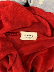 Red Long Sleeve Cowl Neck Top