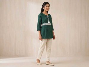 Elegant Green Printed Kurta with Tassels