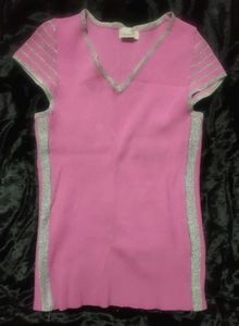 Pink Glitter Trim Top - Size Small