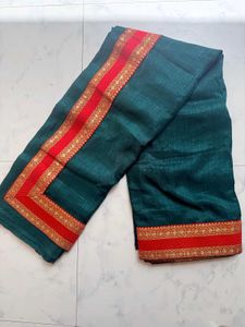 Elegant Green Saree with Red Border Unused