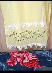 Lemon Yellow Embroidered Kurti Set