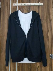 Comfortable Black Zip-Up Hoodie with white t-shirt