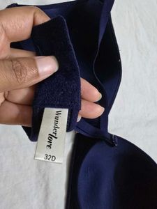 Navy Blue Lace Trim Bra