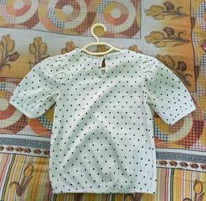 Cream Polka Dot Puff Sleeve Top