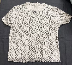 Cute Floral Ribbed Lettuce Hem Top