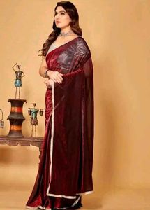 Elegant maroon Velvet Saree specially for girls