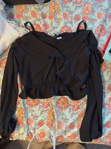 Black Ruffle Long Sleeve Top