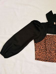 Leopard Print Crop Top with Black Bolero
