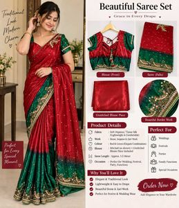 Beautiful Red Green Designer Saree | One time use