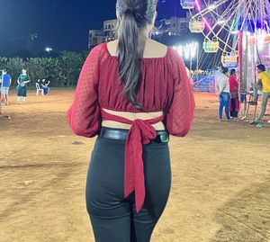 Chic Red Swiss Dot Crop Top