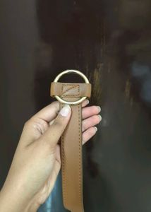 Stylish Brown Leather Belt with Gold Ring