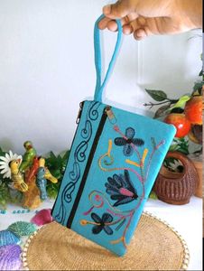 Embroidered Blue Hand Purse