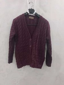 Burgundy Cable Knit Cardigan