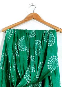 Vibrant Green Scarf with White Swirl Print