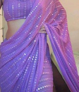 New Purple Saree Mirror Work