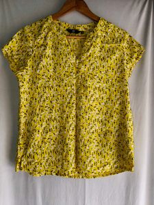 Bright Yellow Floral V-Neck Top