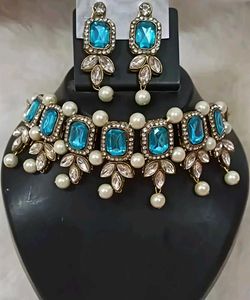 Stunning Blue Kundan Choker Set