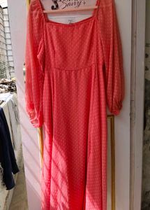 Elegant Coral Maxi Dress with Slit