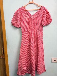 Pink Striped Midi Dress