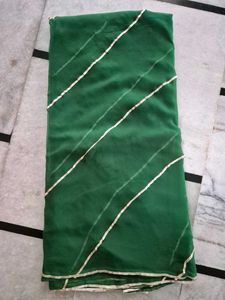 Elegant Green Saree with Silver Stripes