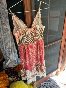 Tropical Print Midi Dress with Lace Detail