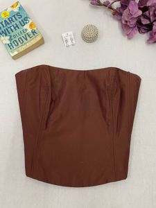 Women's Brown Strapless Corset Top