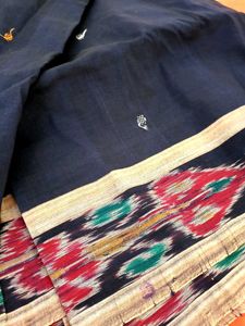 Elegant Navy Blue Saree with Ikat Border