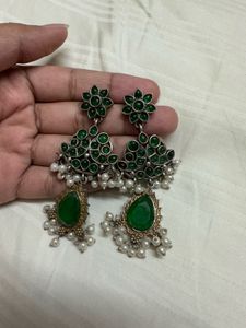 green kundan pure brass Earrings