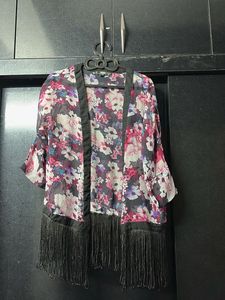 Floral Kimono with Fringe