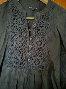 Black Top With Crochet Yoke