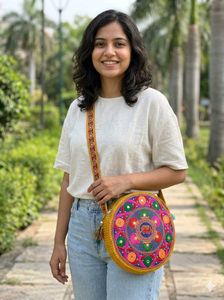 Boho Round Embroidered Sling Bag