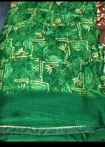 Elegant Green Saree with Golden Print