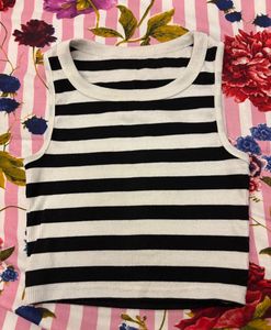 Black and White Striped Crop Tank Top